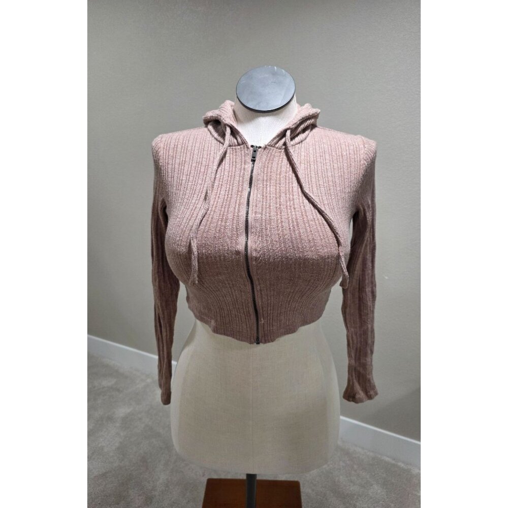 Aeropostale Ribbed Cropped Zip-Up Hoodie M